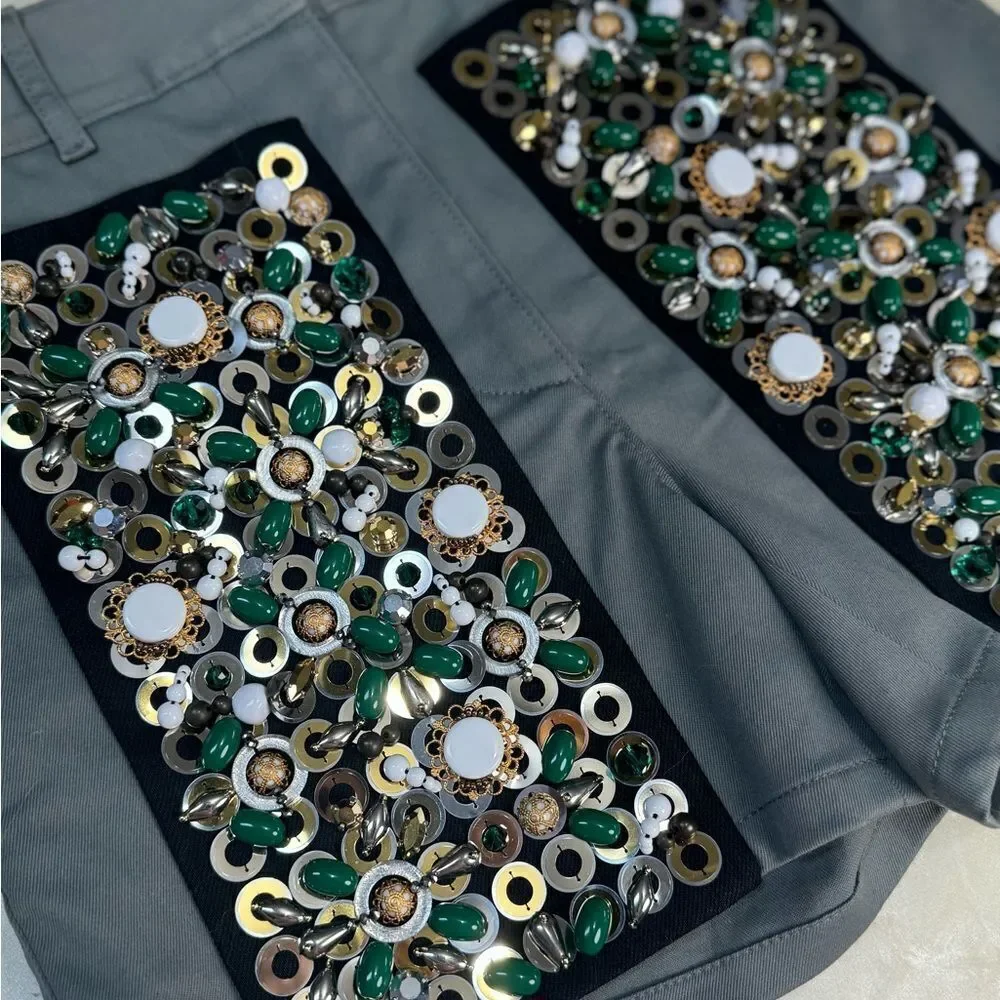 Prada $1980 Runway Embroidered Drill Shorts 38